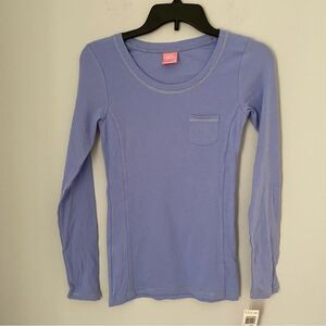 Jenni By Jennifer Moore Women’s Scoop Neck Long Sleeve Ribbed Blue Pajama Top M